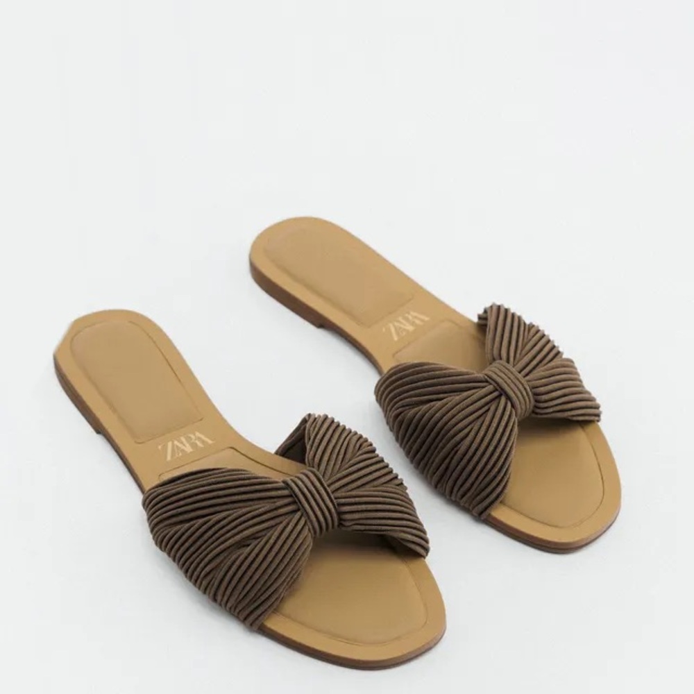 Zara Brown Knot Fabric Flat Sandals